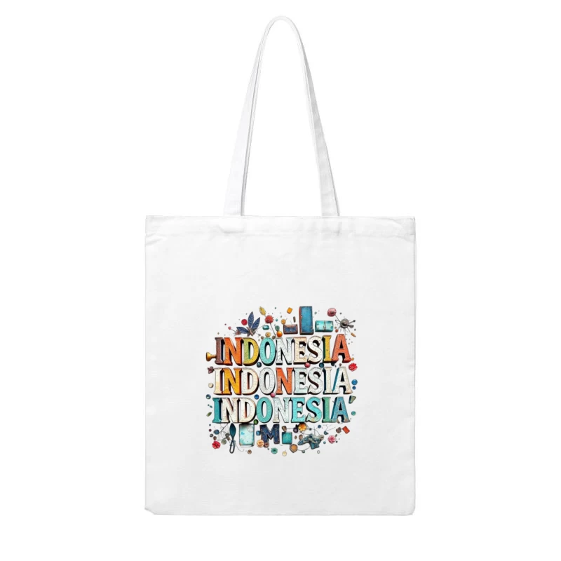 Artistic Typography Design of Indonesia with Colorful Decorative Elements Cotton Tote Bag