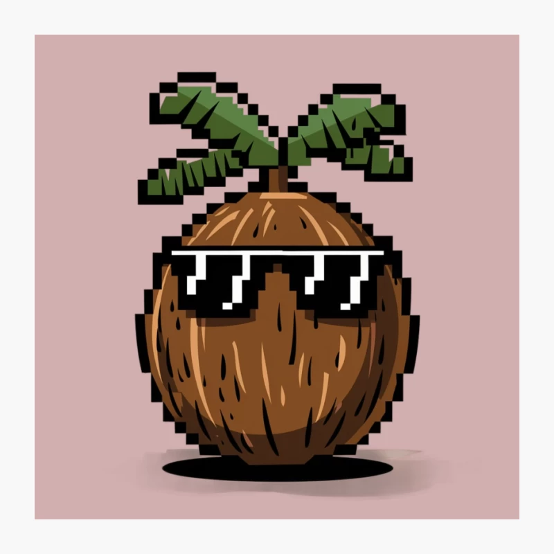 Cool Pixel Art Coconut with Sunglasses Tropical Illustration Pin