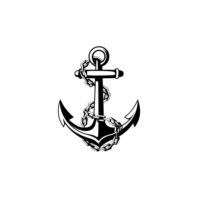 Black and White Nautical Anchor with Chain Symbol Tapestry