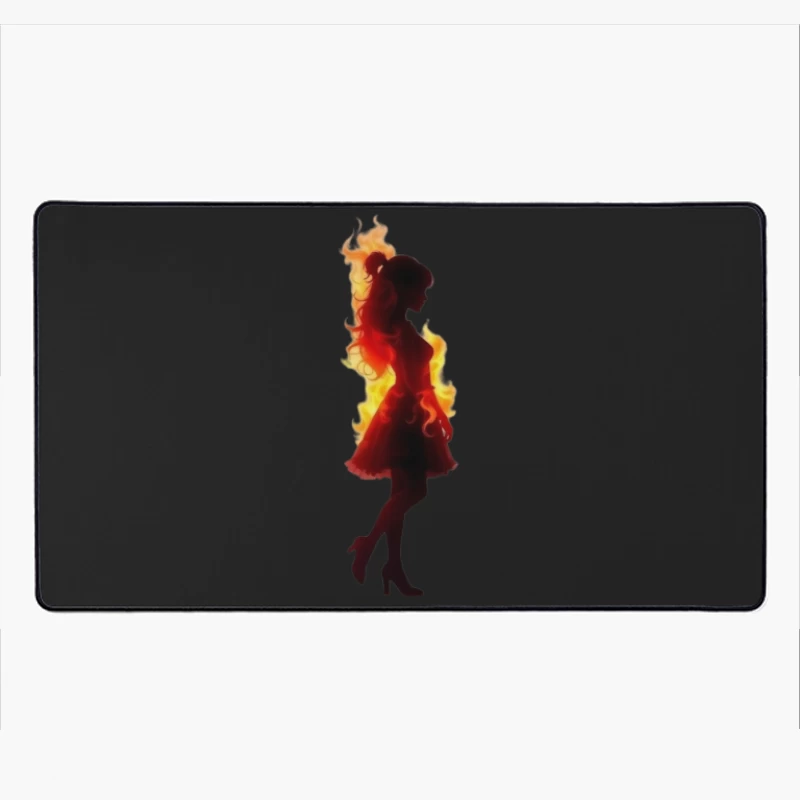 Fiery Female Silhouette in Elegant Dress Desk Mat