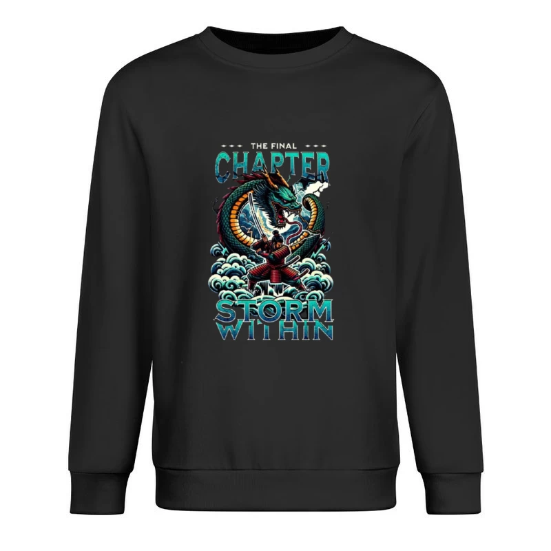 Epic Samurai Warrior Facing Dragon in Storm Within Chapter Art Male Pullover Sweatshirt