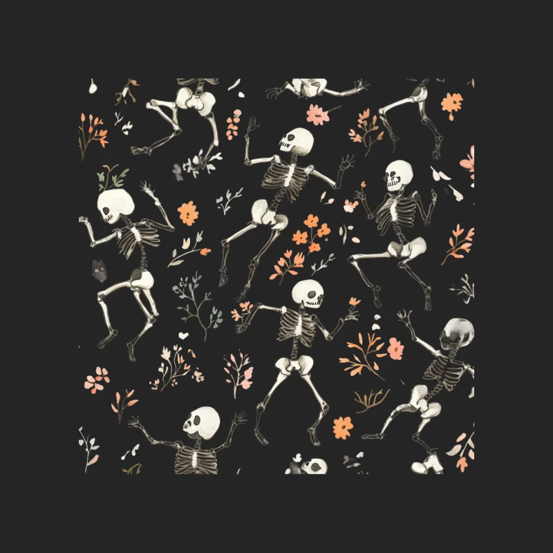 Cheerful Dancing Skeletons with Floral Halloween Pattern Female Pullover Sweatshirt