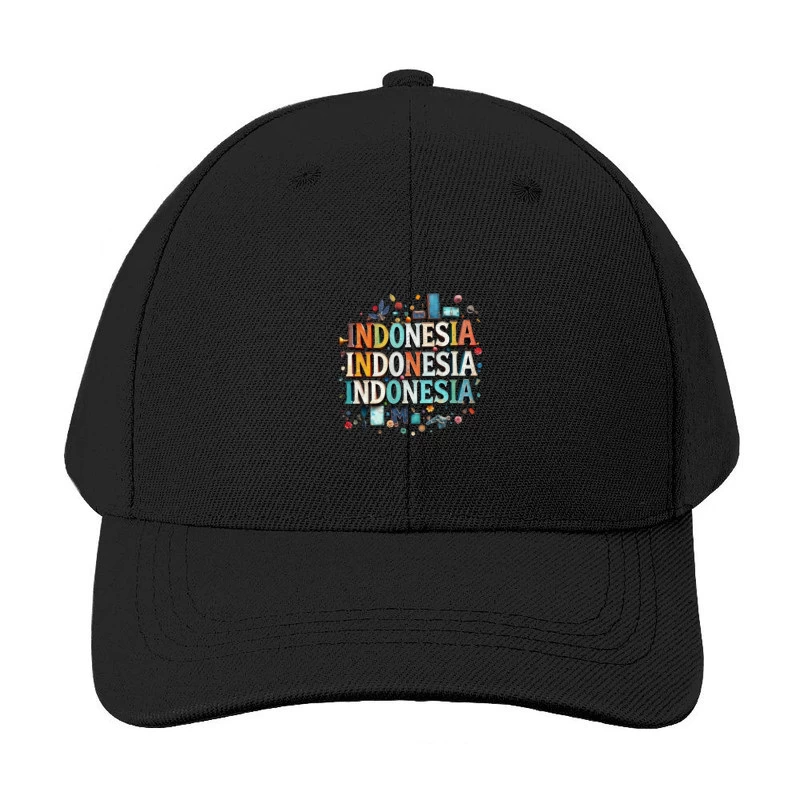 Artistic Typography Design of Indonesia with Colorful Decorative Elements Baseball Cap