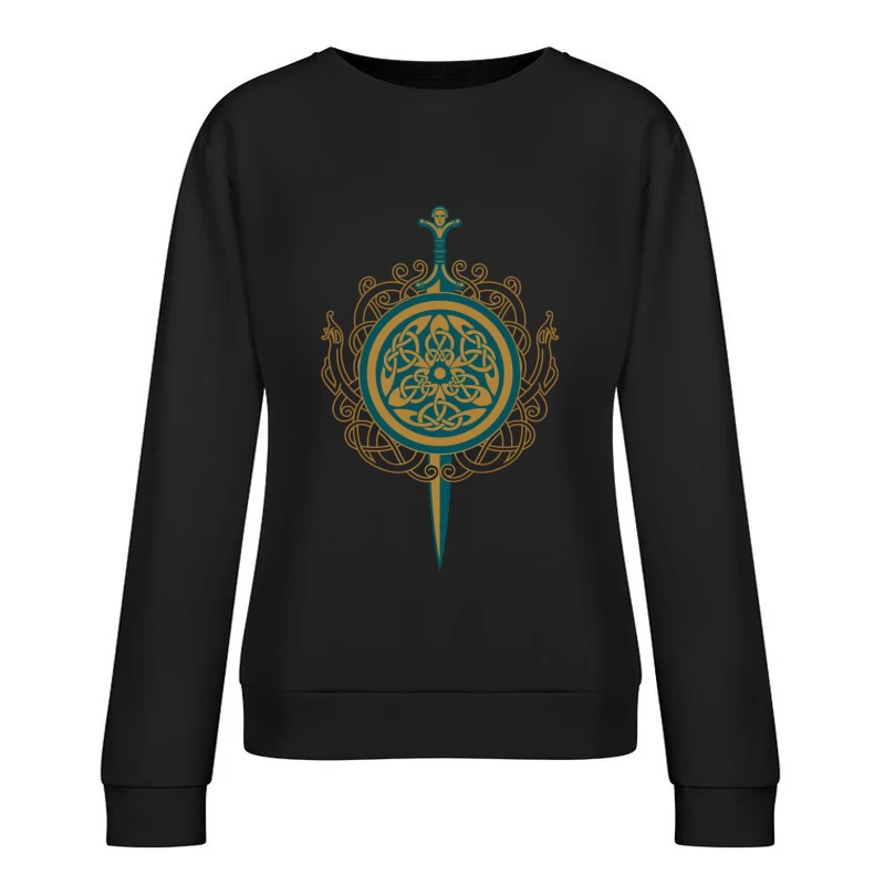 Intricate Celtic Knot Shield and Sword Design Female Pullover Sweatshirt