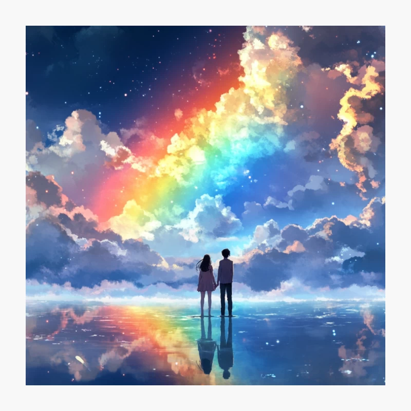 Romantic Silhouettes Beneath a Rainbow Fantasy Sky Pin