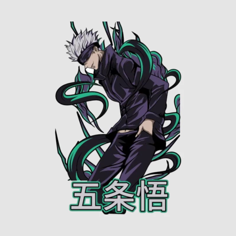Anime-Charakter mit dunklem Outfit und weißen Haaren Herren Pullover Hoodie