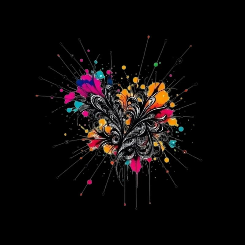 Colorful Abstract Floral Art Illustration Throw Pillow