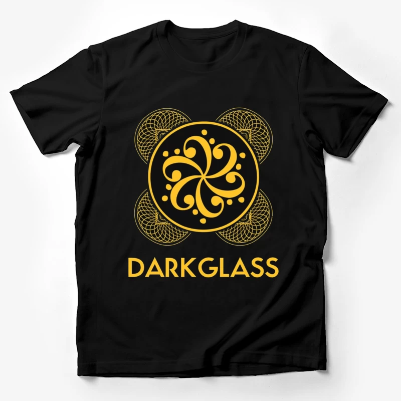 Black and Gold Ornamental Spiral Logo with Darkglass Text Male T-Shirt