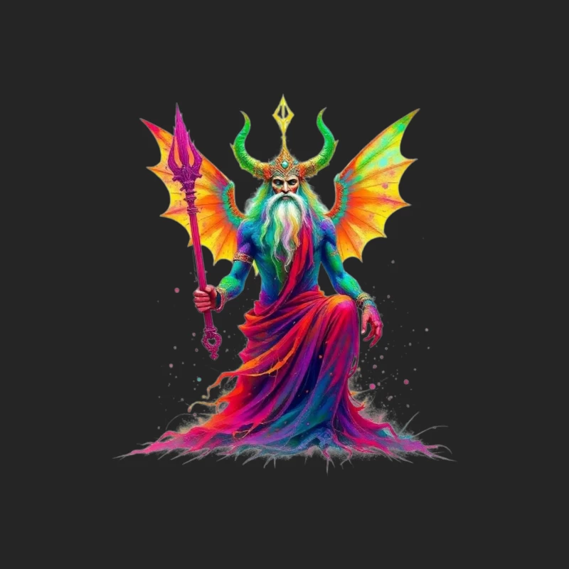 Rainbow-Hued Horned Deity with Dragon Wings Male Pullover Sweatshirt