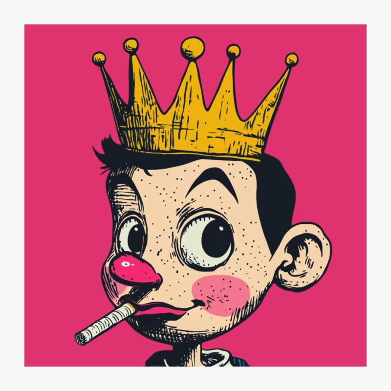 Urban Pop Art Cartoon Character with Crown and Cigarette Pin