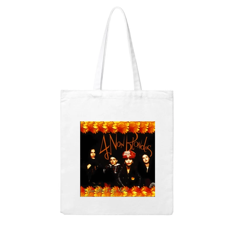 4 Non Blondes "Bigger, Better, Faster, More!" Album Cover Art with Orange Floral Border Cotton Tote Bag