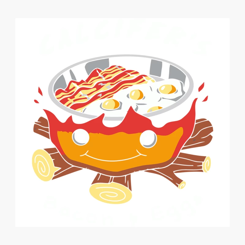 Cartoon Campfire Breakfast: Bacon and Eggs Throw Pillow