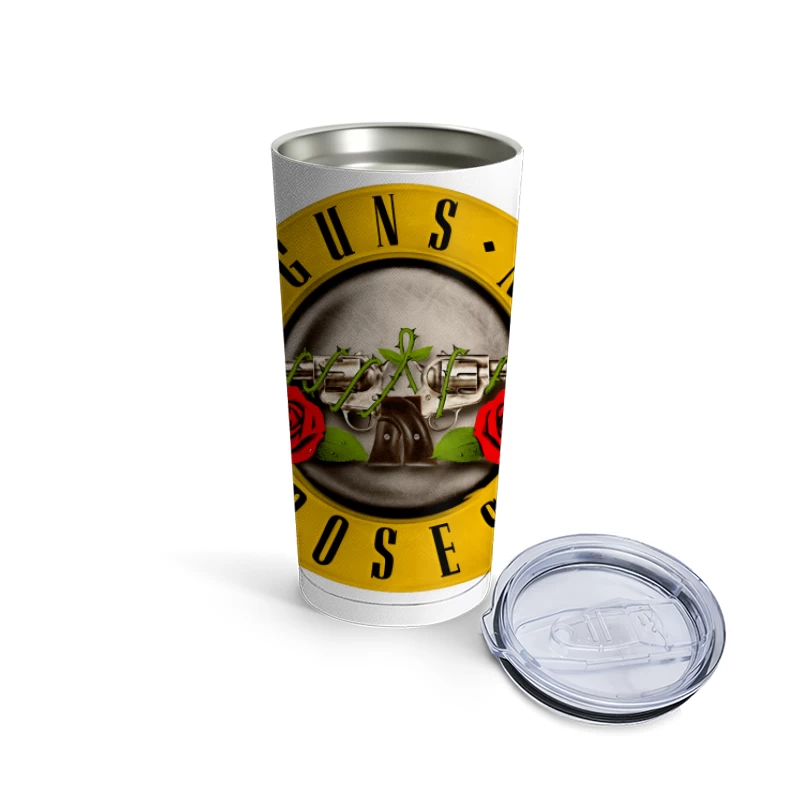 Guns N' Roses Classic Rock Band Logo with Pistols and Roses Travel Mug