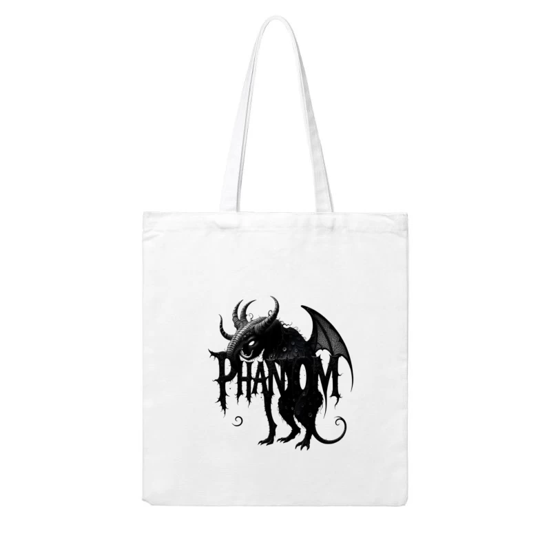 Gothic Phantom Beast with Horns and Wings Dark Art Illustration Cotton Tote Bag