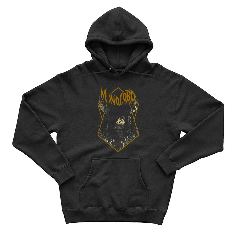 Minimalist Gold Gothic Logo with Bearded Figure Design Male Pullover Hoodie