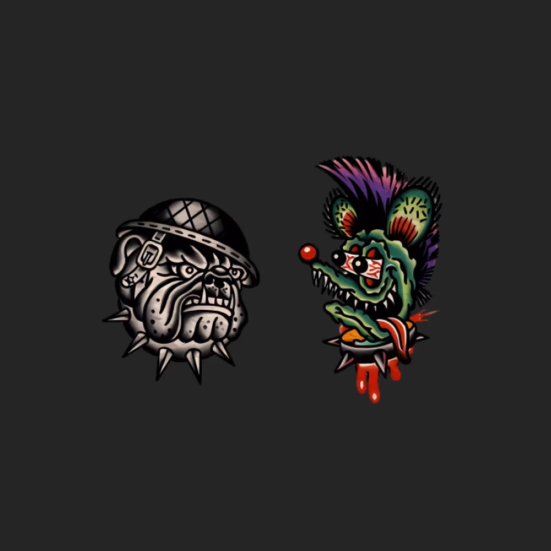 Retro Tattoo Designs mit Bulldogge und Ratte Damen Pullover Sweatshirt