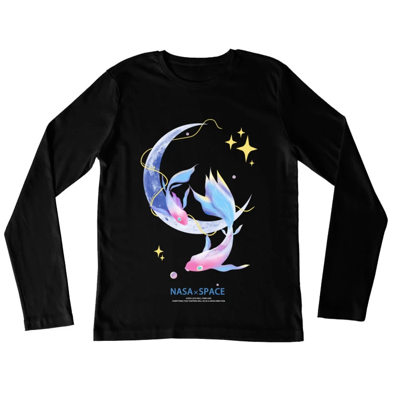 Traumhafte Fische um Mond und Sterne Damen Langarm T-Shirt