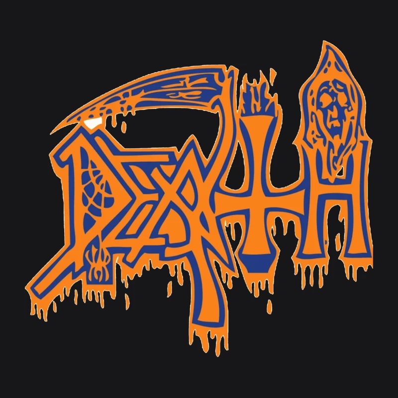 Gothic Death Metal Band Logo in Orange and Blue Male Pullover Hoodie