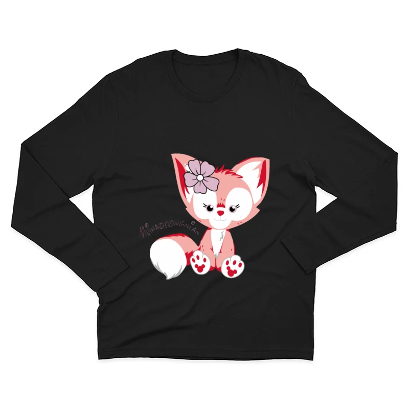 Niedlicher rosa Fuchs mit Blume Herren Langarm T-Shirt
