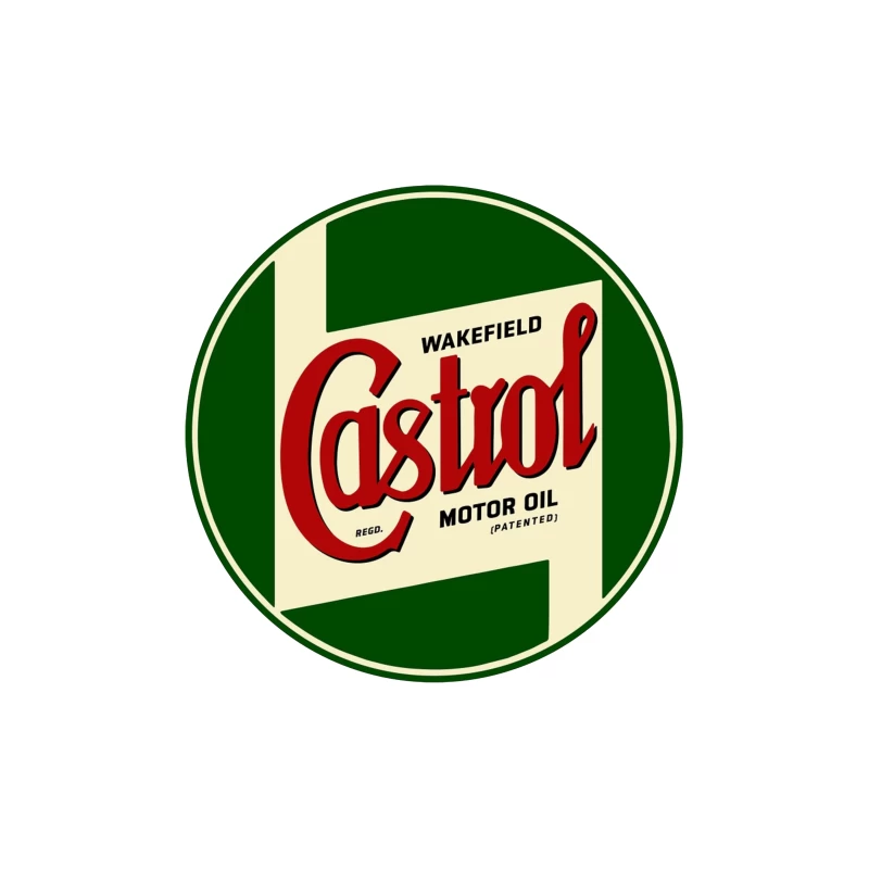 Vintage Castrol Motor Oil Circular Logo: Retro Automotive Branding Tapestry