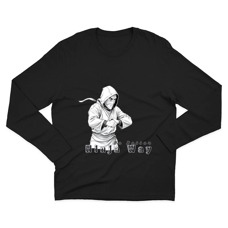 Masked Ninja Warrior in White Hood - The Ninja Way Male Long Sleeve T-Shirt