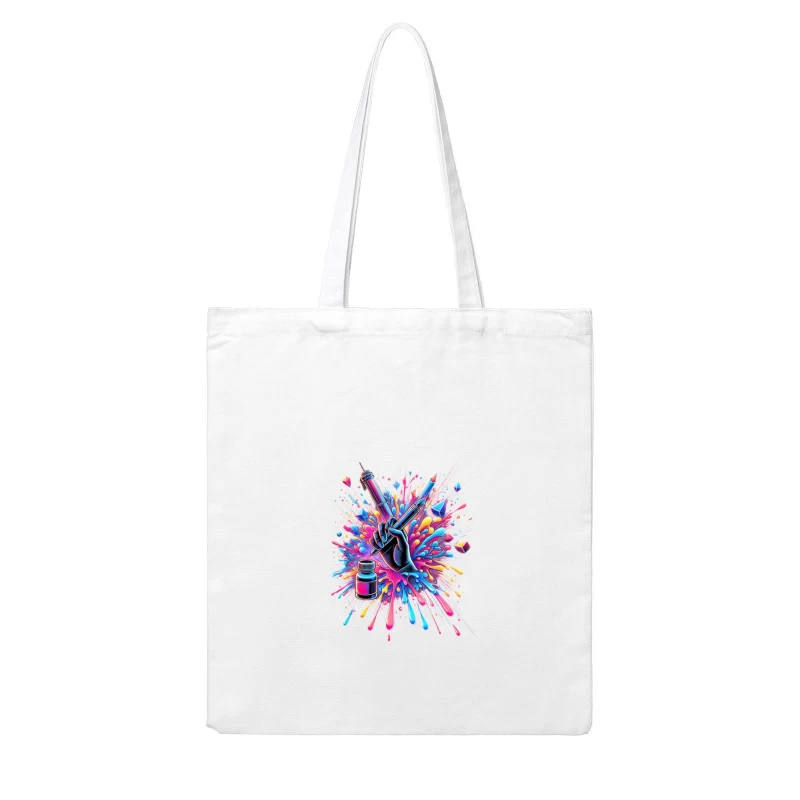 Artistic Medical Syringe with Vibrant Color Explosion Cotton Tote Bag