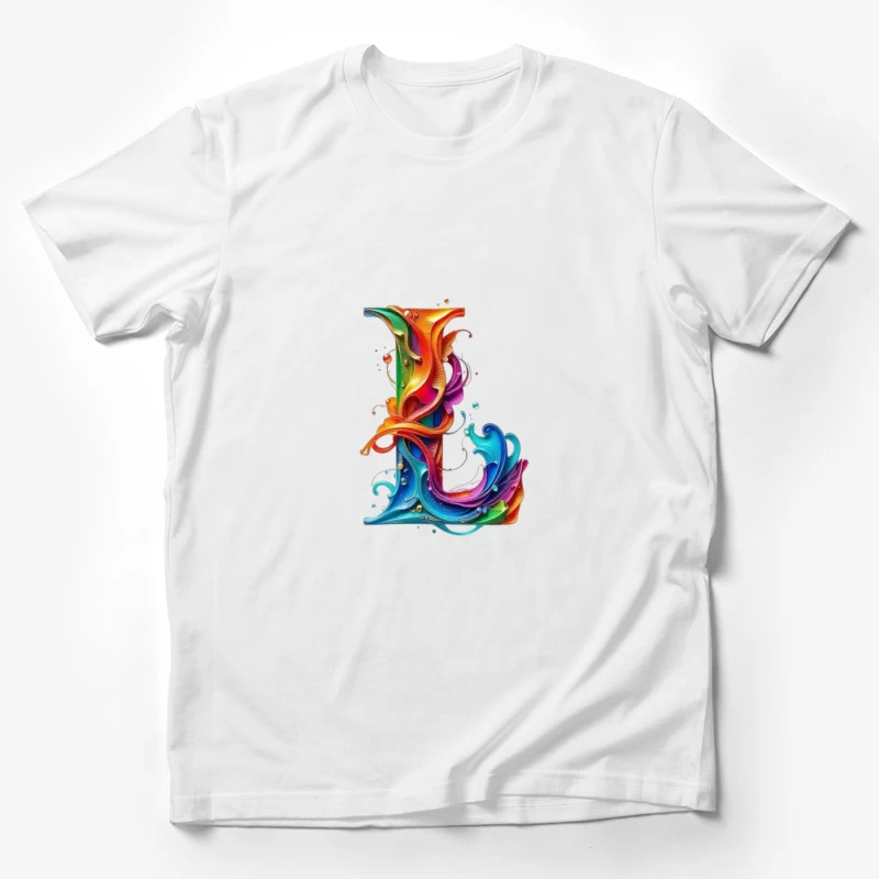 Vibrant Liquid Rainbow Letter L Artistic Typography Male T-Shirt