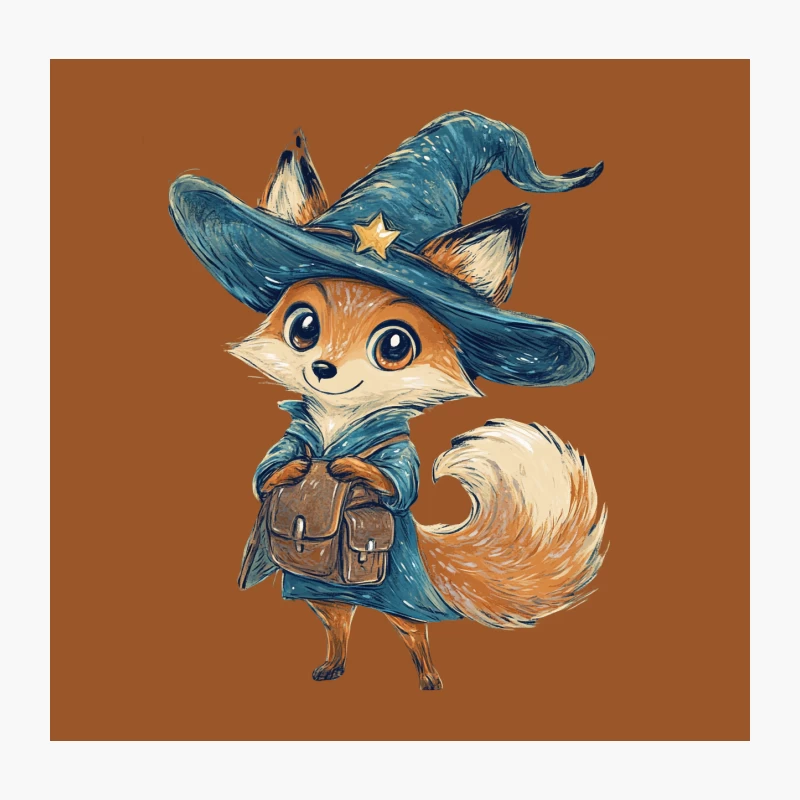 Adorable Magical Fox Wizard with Backpack Throw Pillow