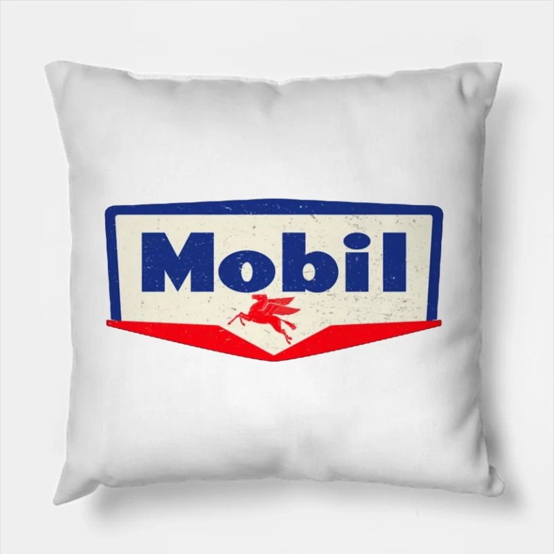 Vintage Mobil Oil Company Logo with Red Pegasus Throw Pillow