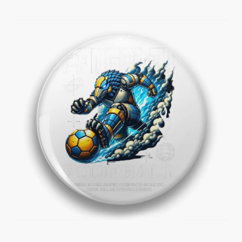 Robotic Soccer Player with Blue Armor in Dynamic Motion Pin