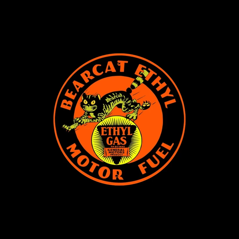 Vintage Bearcat Ethyl Motor Fuel Advertisement with Black Cat Mascot Throw Pillow