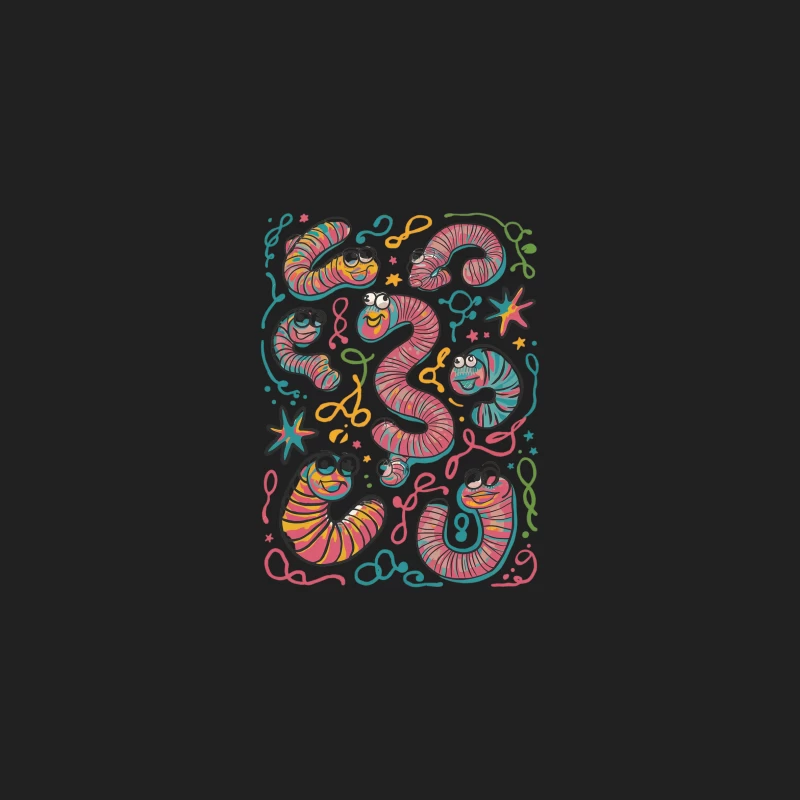 Cheerful Cartoon Worms and Numbers Doodle Bucket Hat
