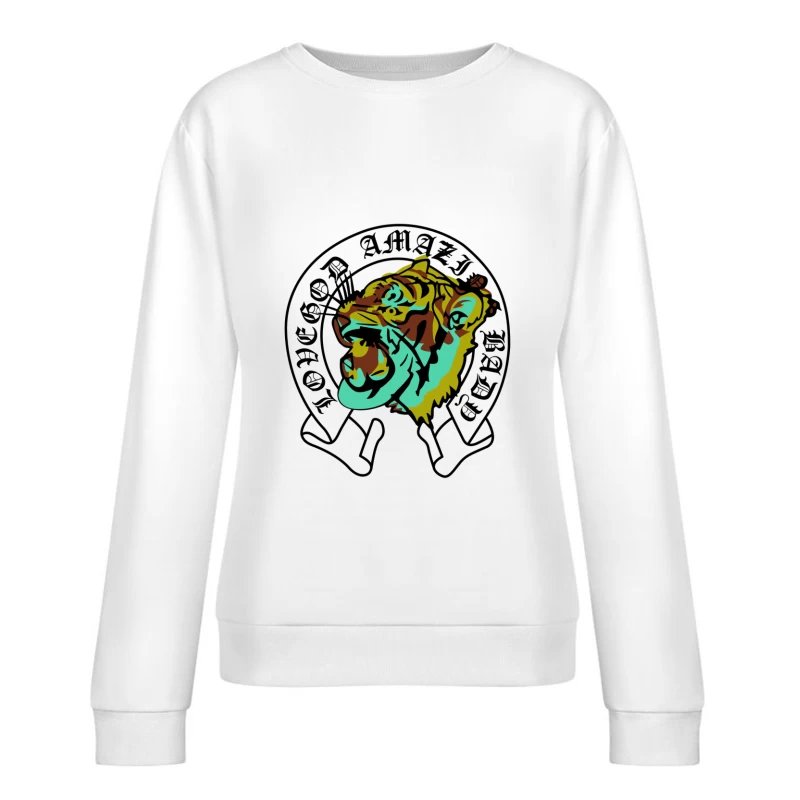 Tigerkopf Design mit Schriftzug Damen Pullover Sweatshirt