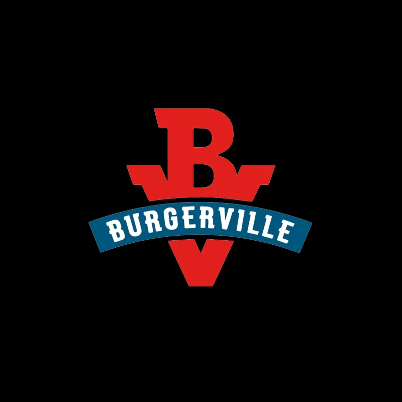 Burgerville Fast Food Restaurant Logo Design in Red and Blue Throw Pillow