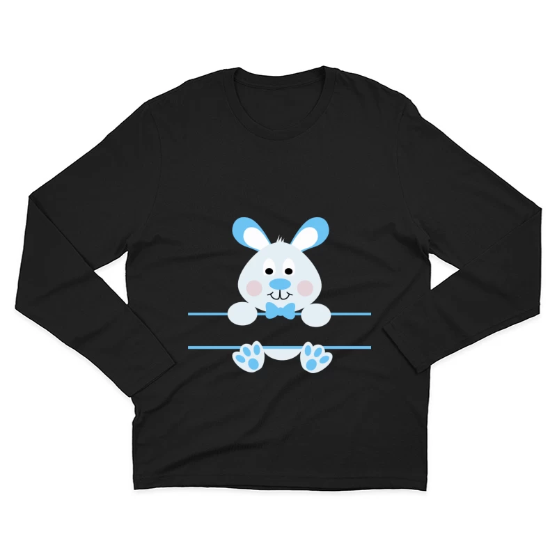 Lapin mignon avec nœud papillon bleu Homme Manches Longues T-Shirt