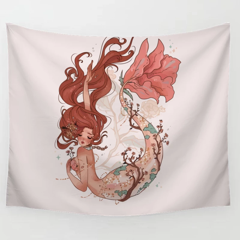 Enchanting Pastel Mermaid with Floral Accents Tapestry