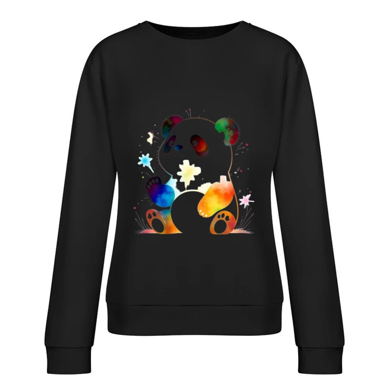 Colorful Watercolor Panda Bear Illustration Female Pullover Sweatshirt