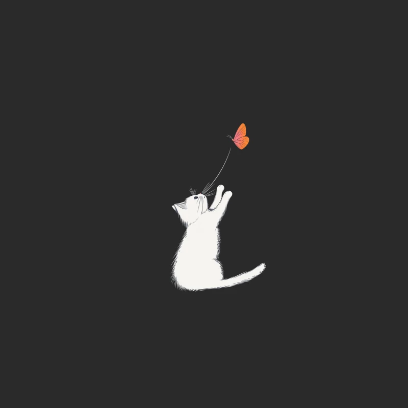 Playful White Kitten Reaching for Orange Butterfly Baseball Cap