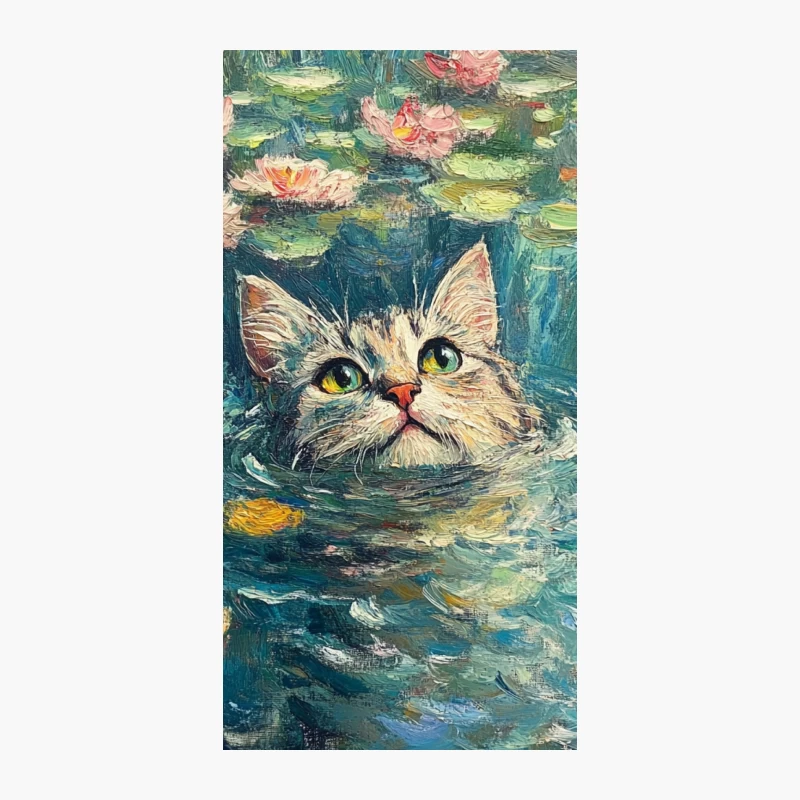 Whimsical Cat in Monet's Water Lily Pond iPhone Case