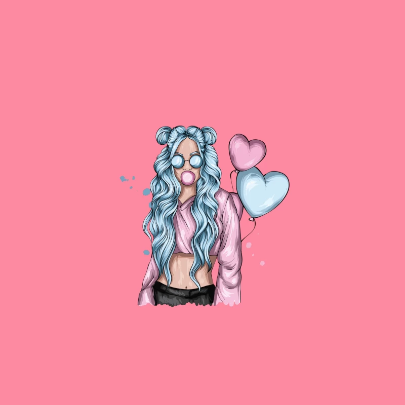 Girl with Blue Hair and Hearts iPhone Case