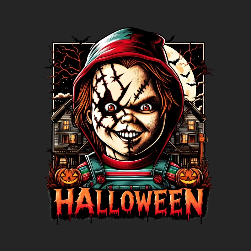 Creepy Halloween Doll with Haunted House Scene Female Pullover Sweatshirt