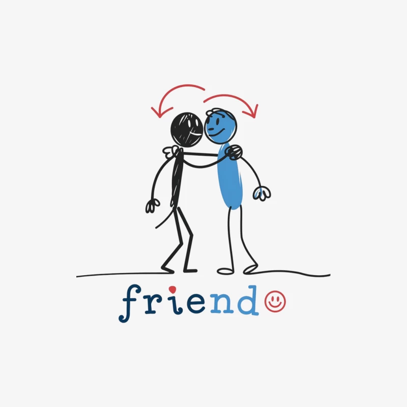 Simplistic Cartoon Illustration of Stick Figure Friends Hugging Female Long Sleeve T-Shirt