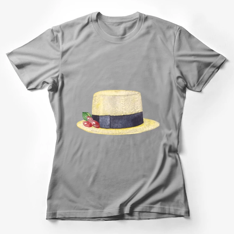 Chapeau Paille Élégant avec Ruban et Baies Femme T-Shirt