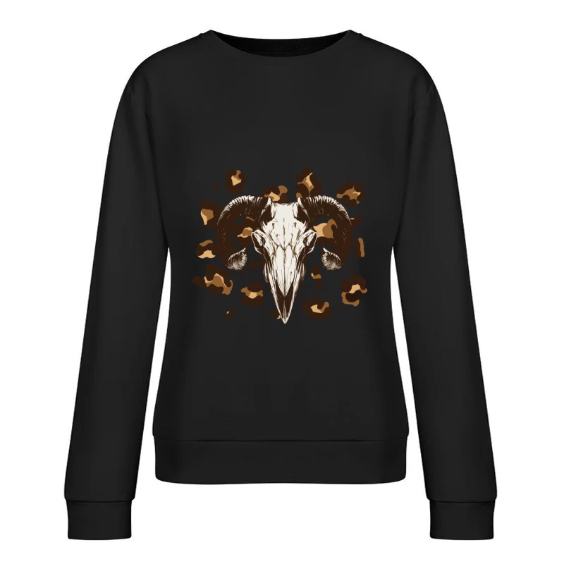 Widder-Schädel-Illustration mit Camouflage-Hintergrund Damen Pullover Sweatshirt
