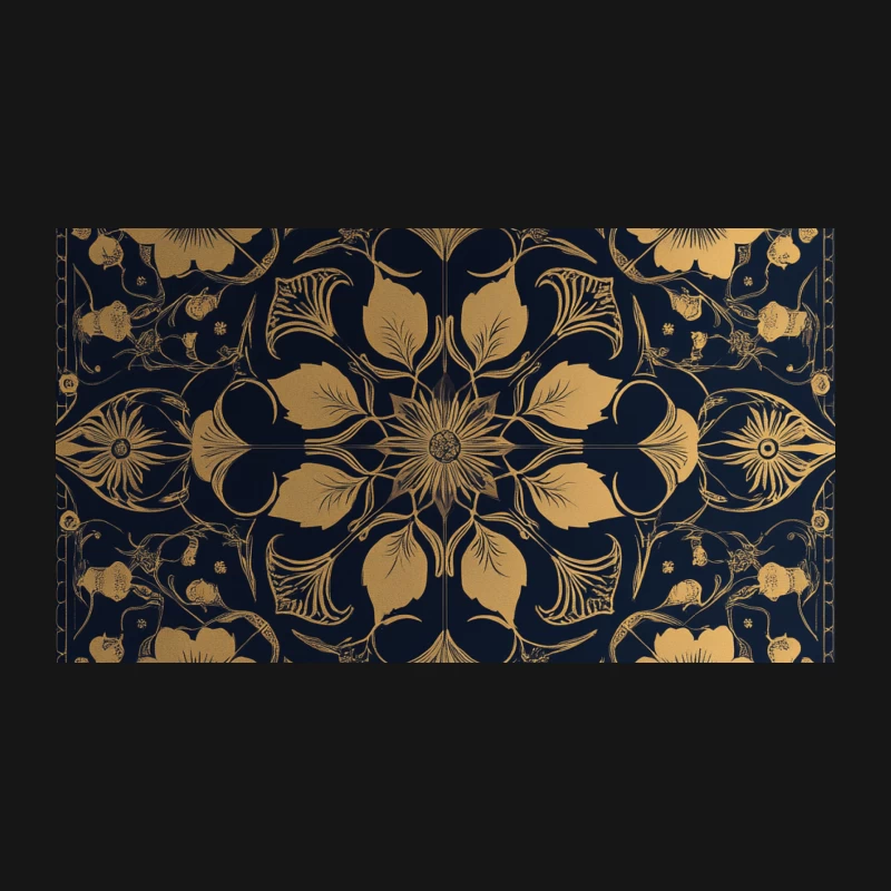 Elegant Gold and Navy Floral Art Nouveau Pattern Desk Mat
