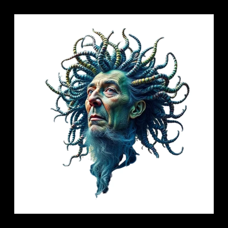 Surreal Medusa-Inspired Portrait with Blue Tentacles Pin