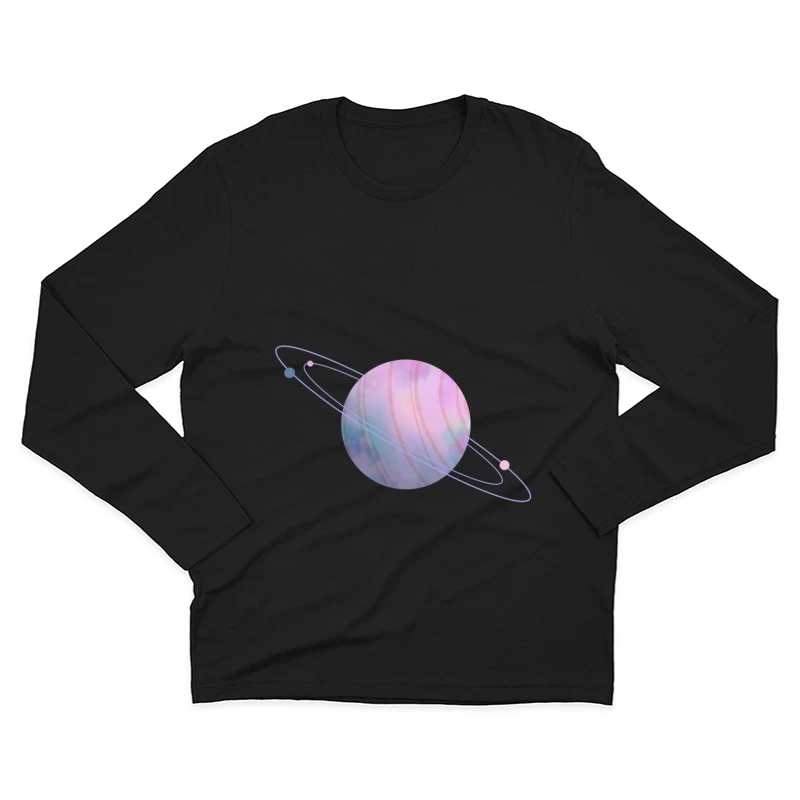 Pastellfarbener Planet mit Ringen Herren Langarm T-Shirt