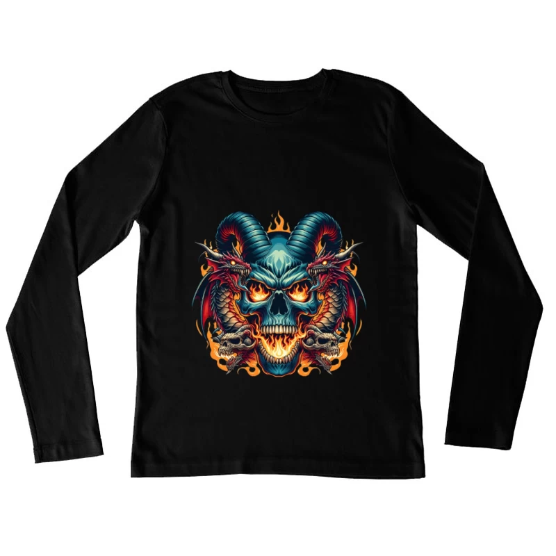 Dämonenschädel mit Drachen und Flammen Damen Langarm T-Shirt