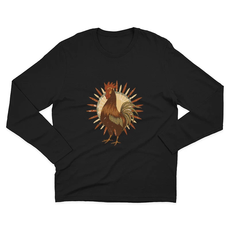 Vintage Sun Rooster T-Shirt Male Long Sleeve T-Shirt