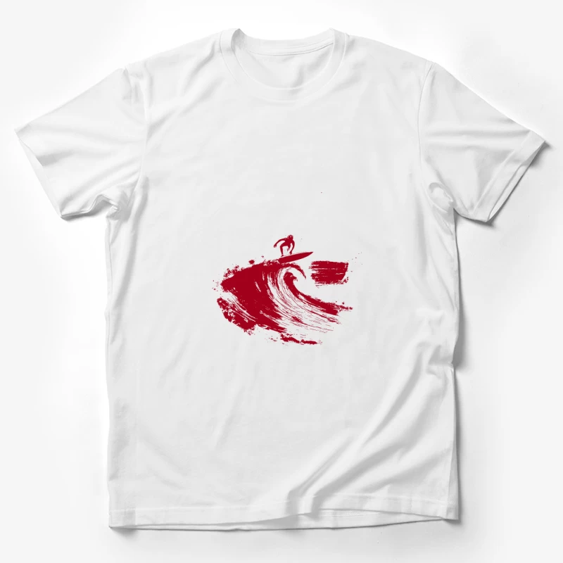 Red Minimalist Surfer Riding Ocean Wave Male T-Shirt